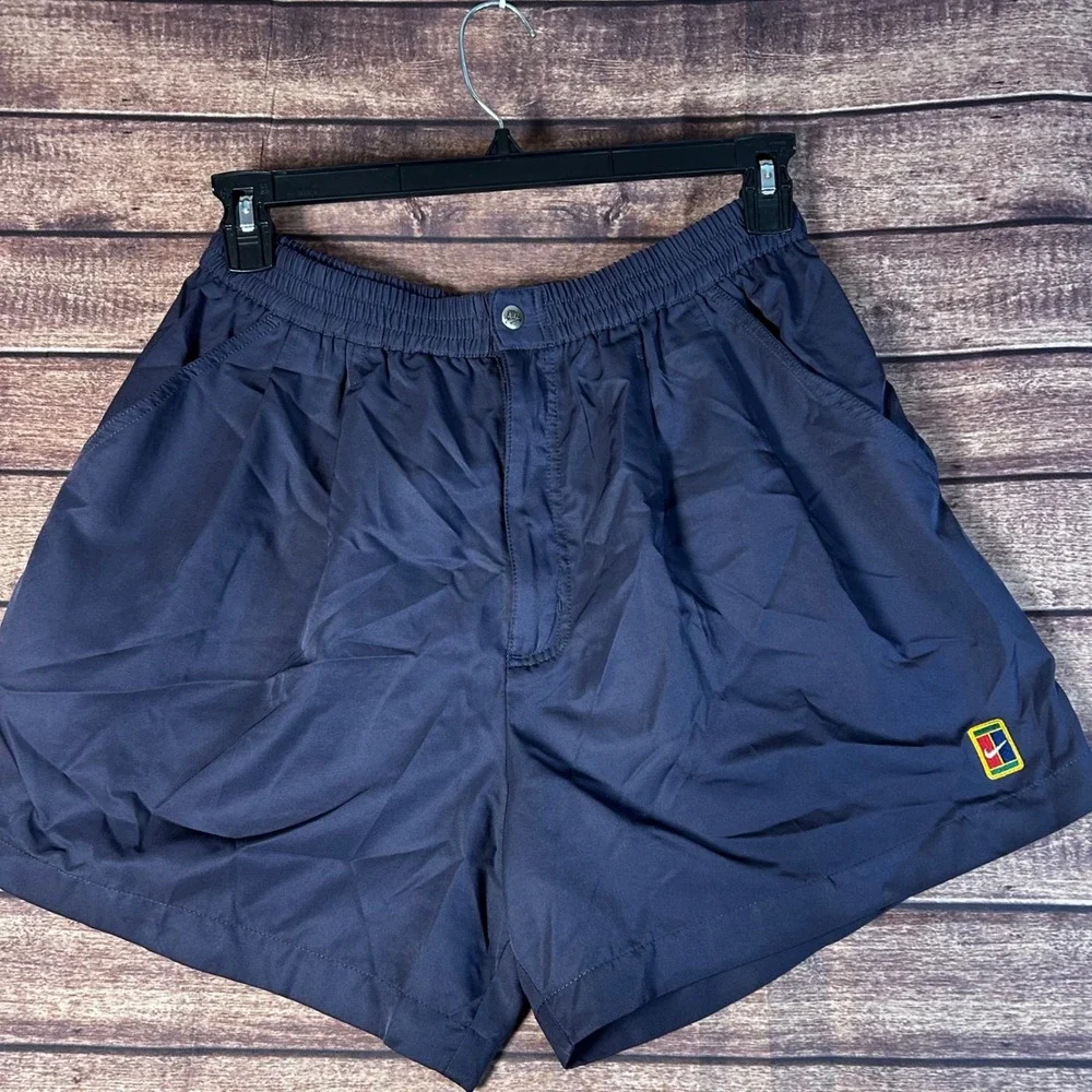 Nike Court Challenge Vintage Navy Blue Tennis Shorts Mens Large 90s Retro Logo
